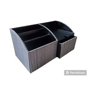 Office Desk Organizer PU Leather Desktop Pen Holders Phone Holders 1 Drawer Used